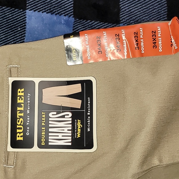 DEADSTOCK. Vintage. USA Fabric. Rustler. Double Pleat Khakis. Men's w34 l32 - Picture 3 of 14